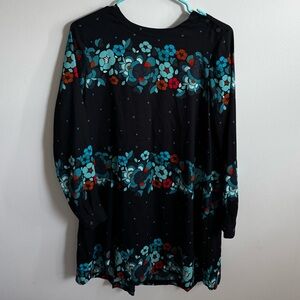 LOFT Black Dress with Blue and Red Floral Design